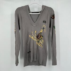 Ed Hardy Womens Hoodie Size L Butterfly Dragonfly Graphic Y2K Streetwear Tattoo